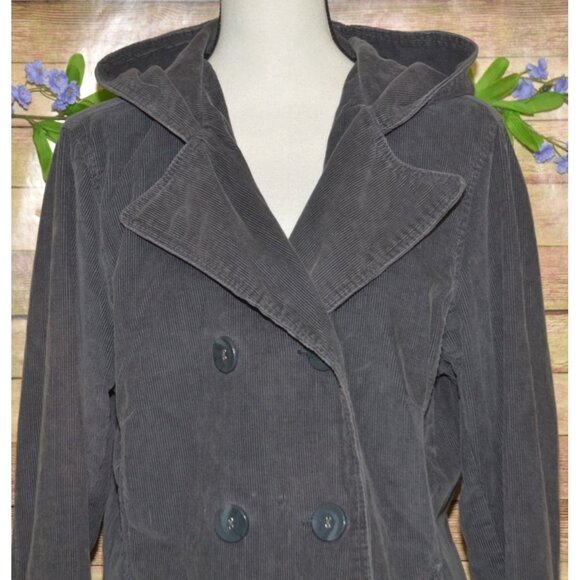 Sonoma Gray Corduroy Double Breasted Button Up Hooded Jacket Pea Coat Size XL - Picture 7 of 14